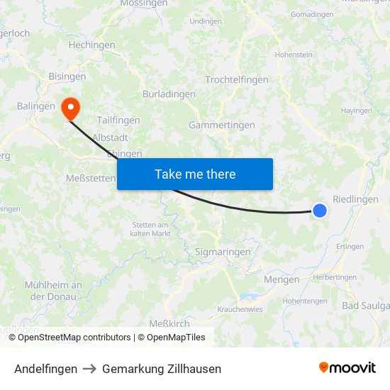 Andelfingen to Gemarkung Zillhausen map