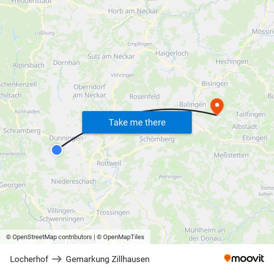 Locherhof to Gemarkung Zillhausen map