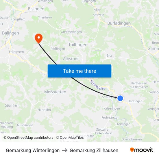 Gemarkung Winterlingen to Gemarkung Zillhausen map