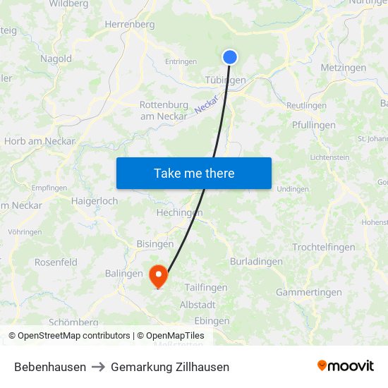 Bebenhausen to Gemarkung Zillhausen map