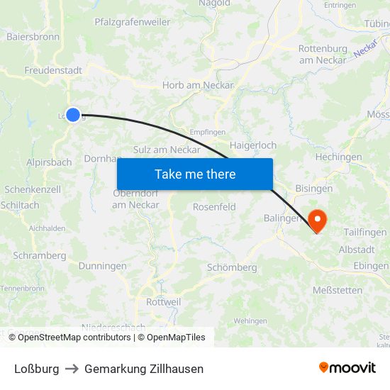 Loßburg to Gemarkung Zillhausen map