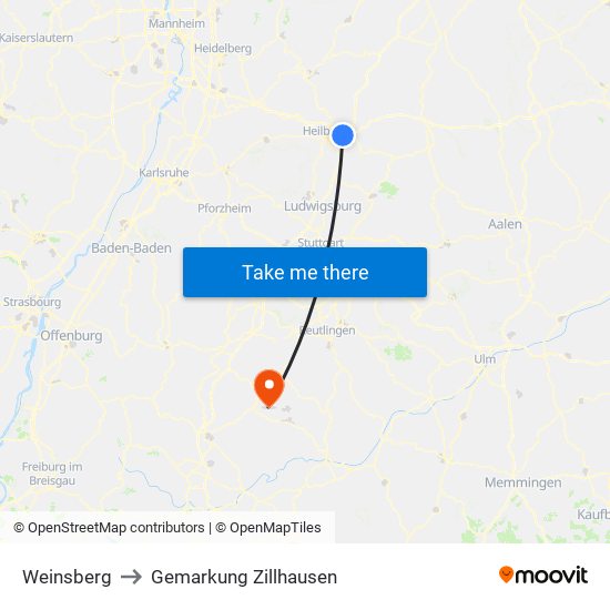 Weinsberg to Gemarkung Zillhausen map