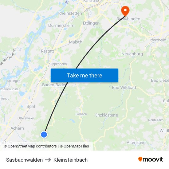 Sasbachwalden to Kleinsteinbach map