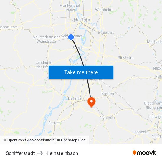 Schifferstadt to Kleinsteinbach map