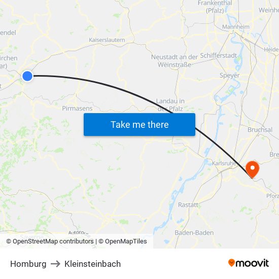 Homburg to Kleinsteinbach map