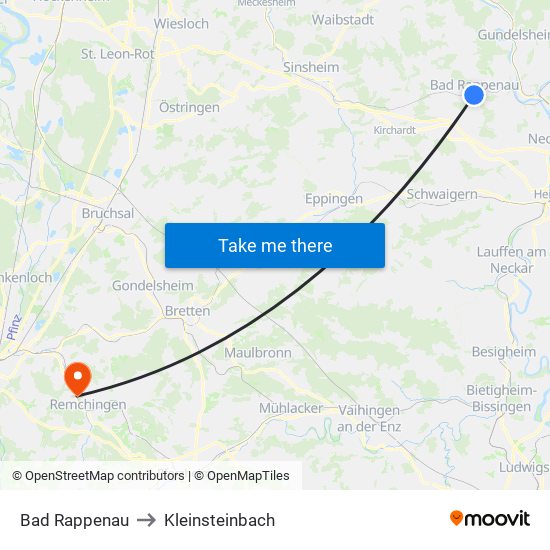 Bad Rappenau to Kleinsteinbach map