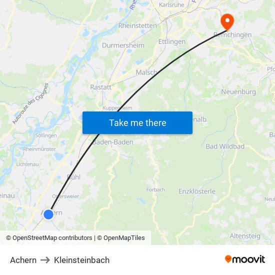 Achern to Kleinsteinbach map