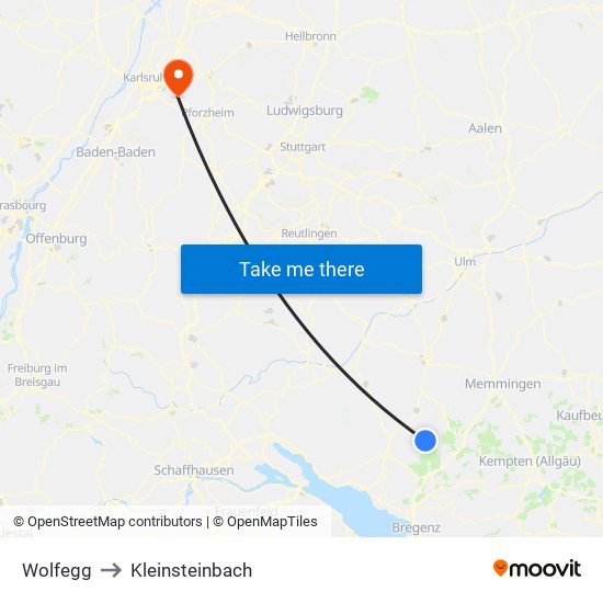 Wolfegg to Kleinsteinbach map