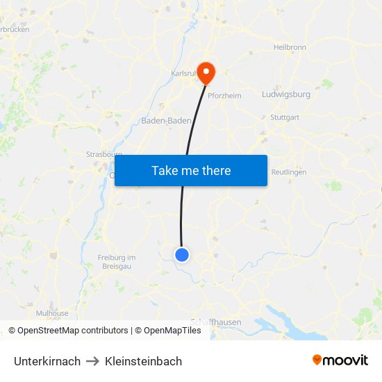 Unterkirnach to Kleinsteinbach map