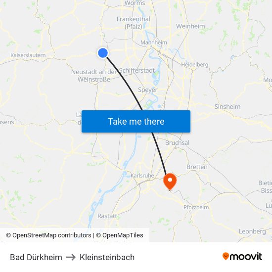 Bad Dürkheim to Kleinsteinbach map