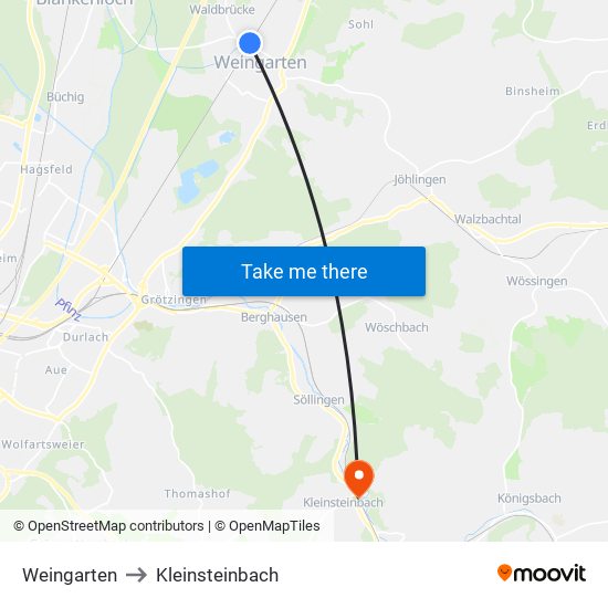 Weingarten to Kleinsteinbach map