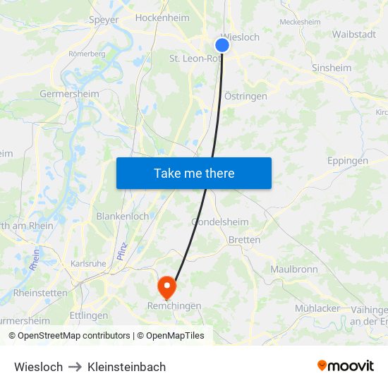 Wiesloch to Kleinsteinbach map