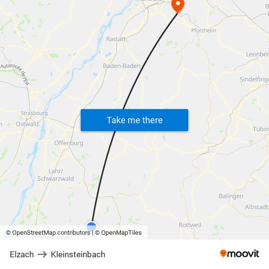 Elzach to Kleinsteinbach map