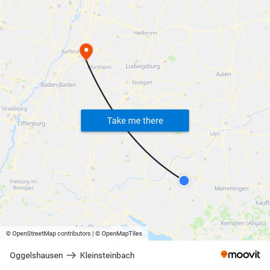 Oggelshausen to Kleinsteinbach map