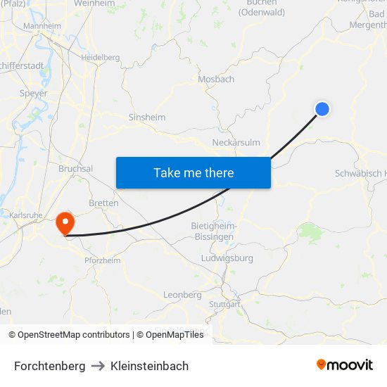 Forchtenberg to Kleinsteinbach map