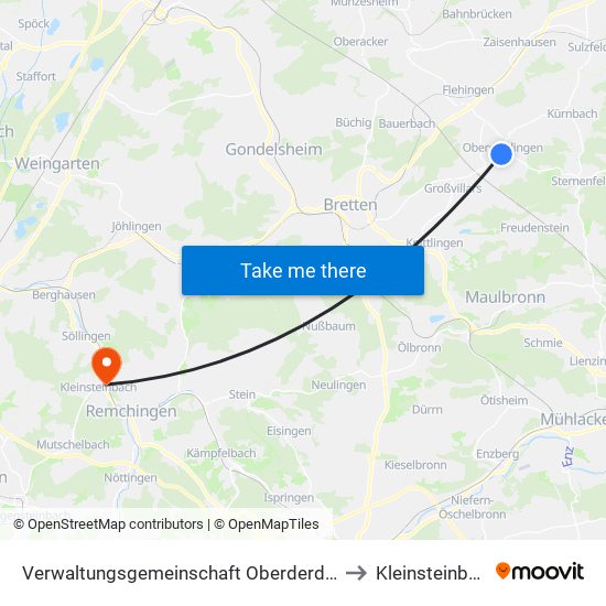 Verwaltungsgemeinschaft Oberderdingen to Kleinsteinbach map