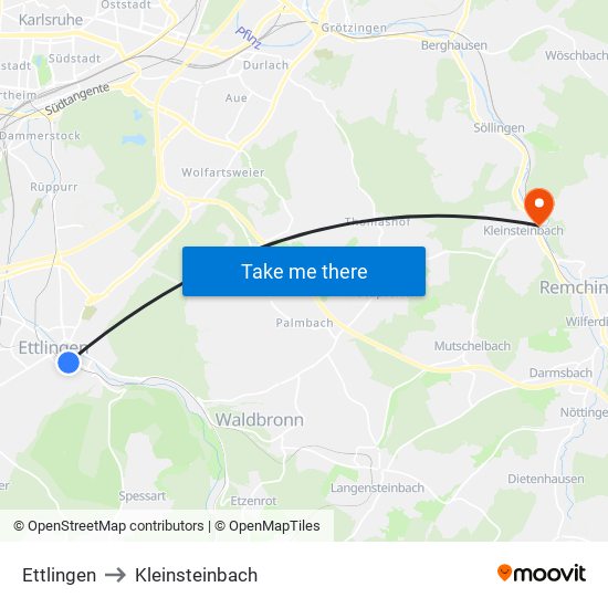 Ettlingen to Kleinsteinbach map