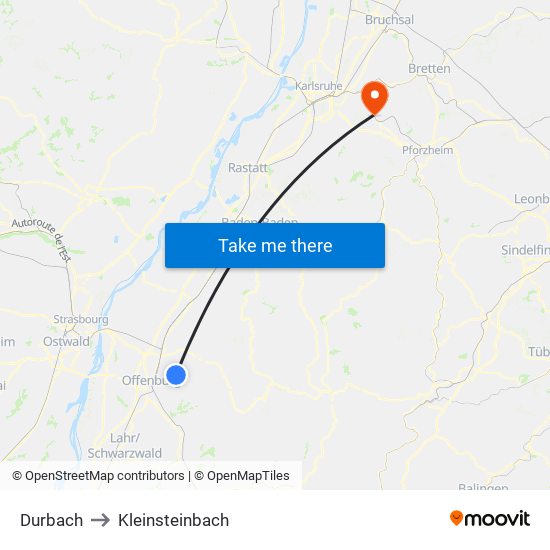 Durbach to Kleinsteinbach map