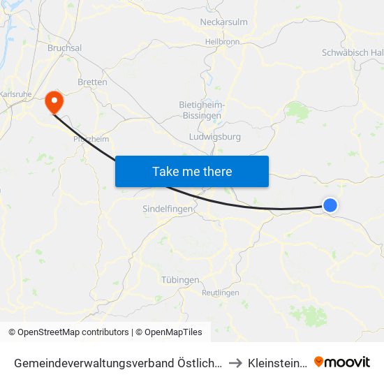 Gemeindeverwaltungsverband Östlicher Schurwald to Kleinsteinbach map