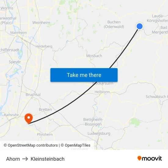 Ahorn to Kleinsteinbach map