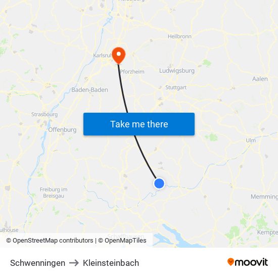 Schwenningen to Kleinsteinbach map