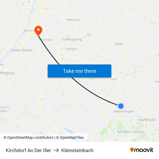 Kirchdorf An Der Iller to Kleinsteinbach map