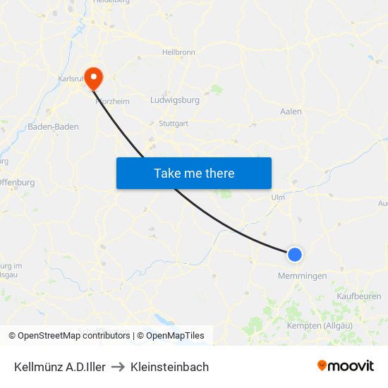 Kellmünz A.D.Iller to Kleinsteinbach map
