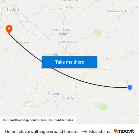 Gemeindeverwaltungsverband Lonsee-Amstetten to Kleinsteinbach map