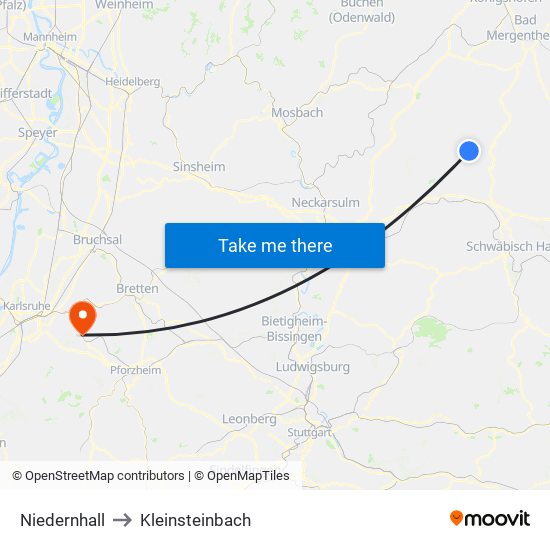 Niedernhall to Kleinsteinbach map