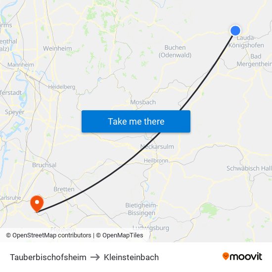 Tauberbischofsheim to Kleinsteinbach map