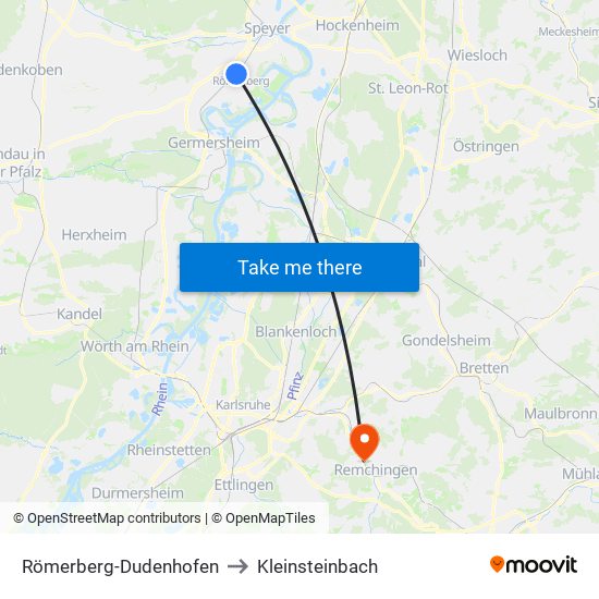 Römerberg-Dudenhofen to Kleinsteinbach map