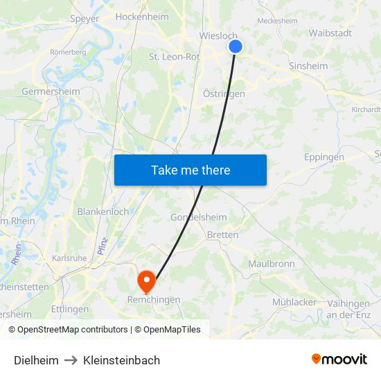 Dielheim to Kleinsteinbach map
