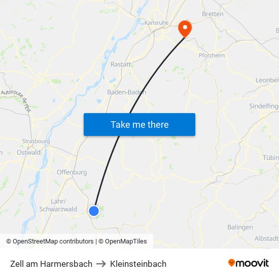 Zell am Harmersbach to Kleinsteinbach map