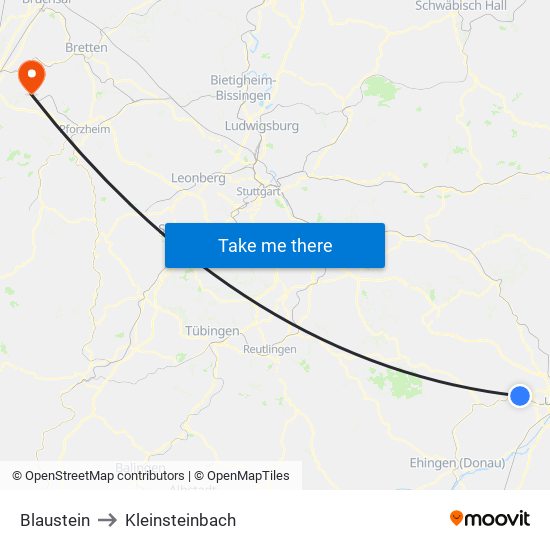 Blaustein to Kleinsteinbach map