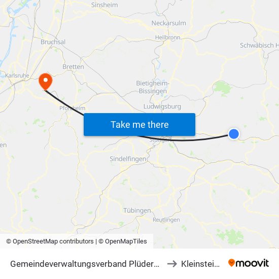 Gemeindeverwaltungsverband Plüderhausen-Urbach to Kleinsteinbach map