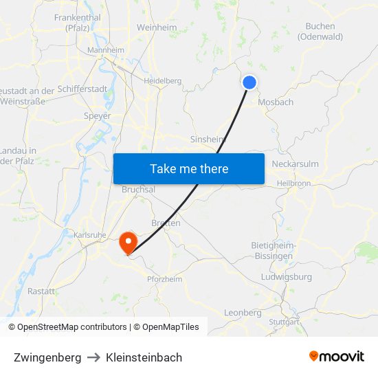 Zwingenberg to Kleinsteinbach map