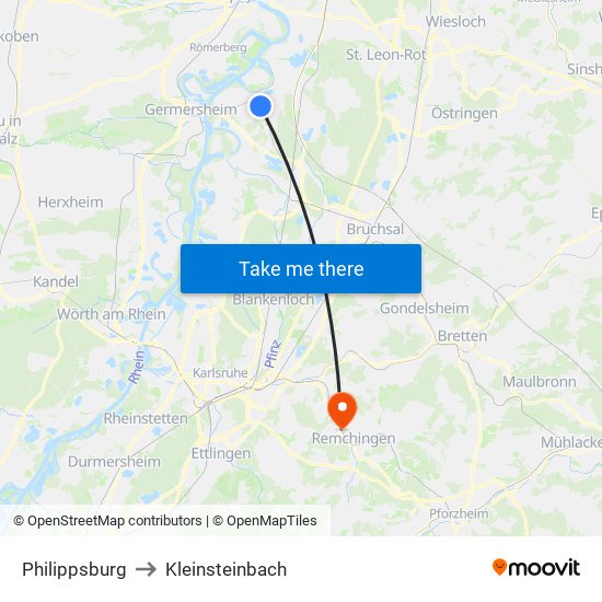 Philippsburg to Kleinsteinbach map