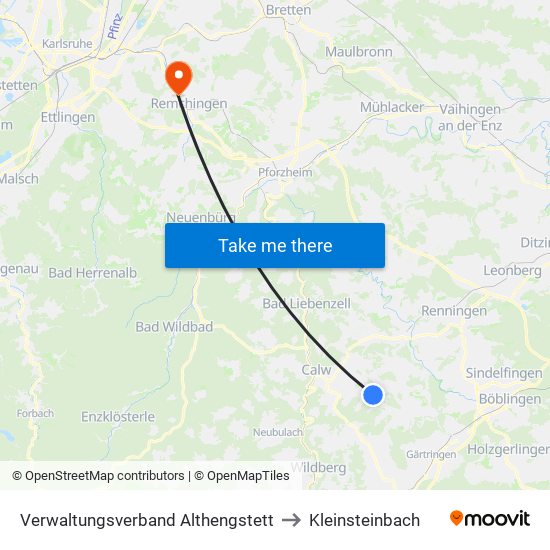 Verwaltungsverband Althengstett to Kleinsteinbach map