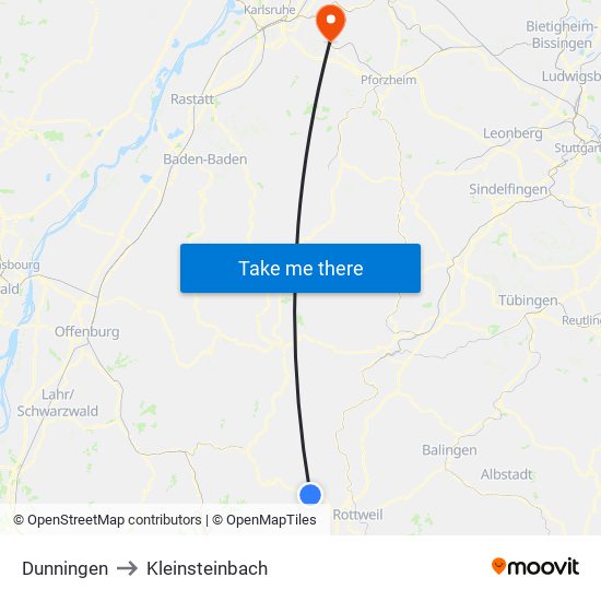 Dunningen to Kleinsteinbach map