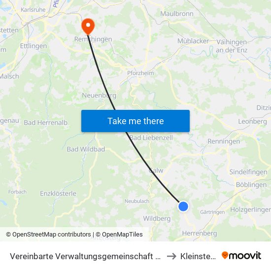 Vereinbarte Verwaltungsgemeinschaft Der Stadt Herrenberg to Kleinsteinbach map