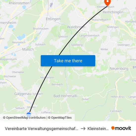 Vereinbarte Verwaltungsgemeinschaft Gernsbach to Kleinsteinbach map