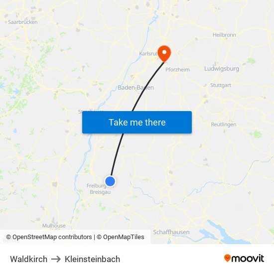 Waldkirch to Kleinsteinbach map