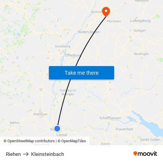 Riehen to Kleinsteinbach map