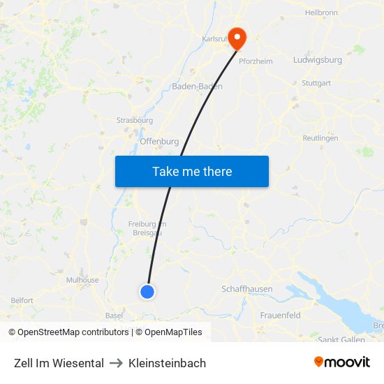 Zell Im Wiesental to Kleinsteinbach map