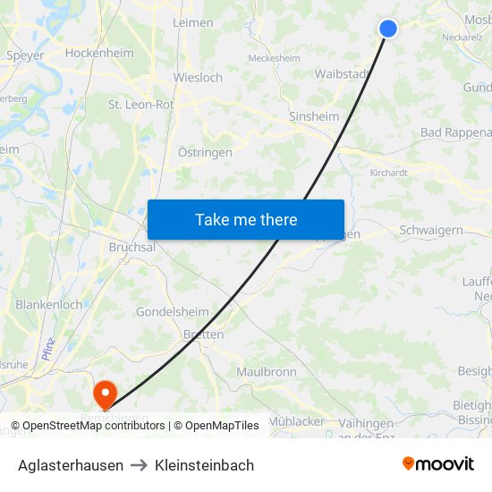 Aglasterhausen to Kleinsteinbach map