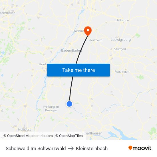 Schönwald Im Schwarzwald to Kleinsteinbach map