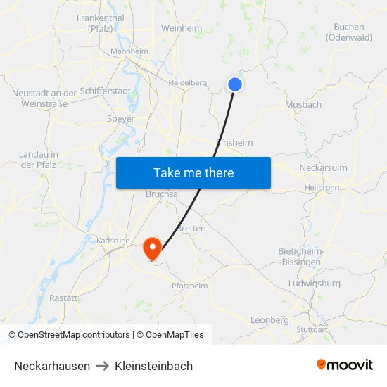 Neckarhausen to Kleinsteinbach map