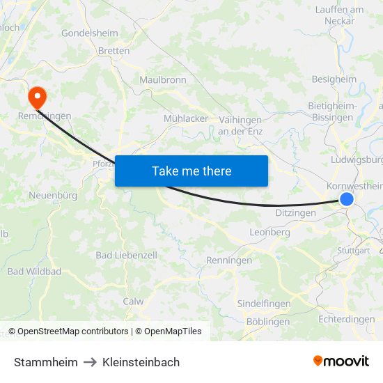 Stammheim to Kleinsteinbach map