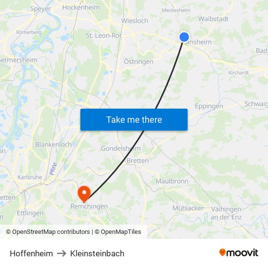 Hoffenheim to Kleinsteinbach map