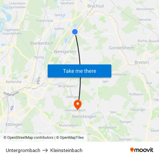 Untergrombach to Kleinsteinbach map